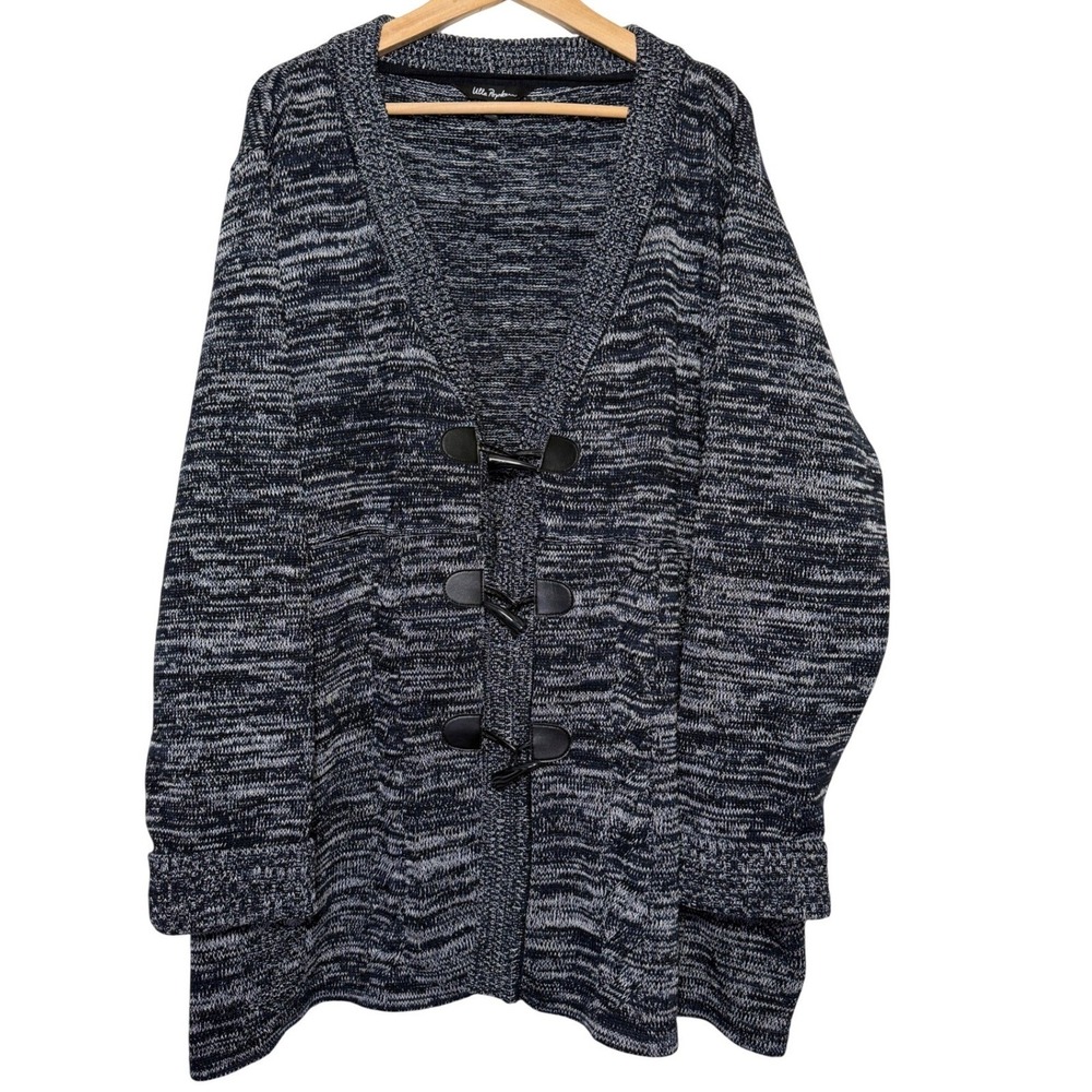Ulla Popken Womens Plus‎ Size 28/30 Navy Space Dye Toggle Knit Cardigan 70761774
